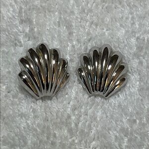 Monet Shimmering Silver Tone Scallop Shell  Earrings